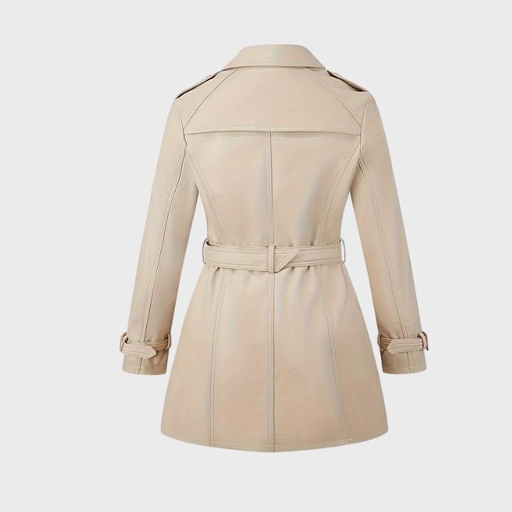 Women's leather Belted Windbreaker Coat