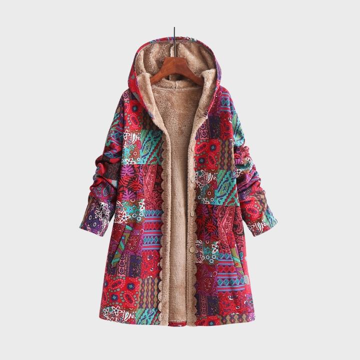Women's Patchwork Print Hooded Coat