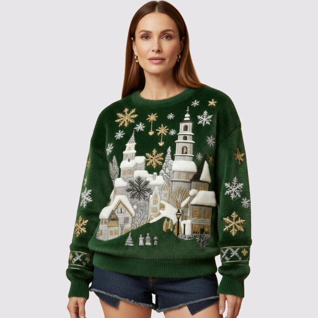 Elara - Snowfall Village Embroidered Plush Jumper