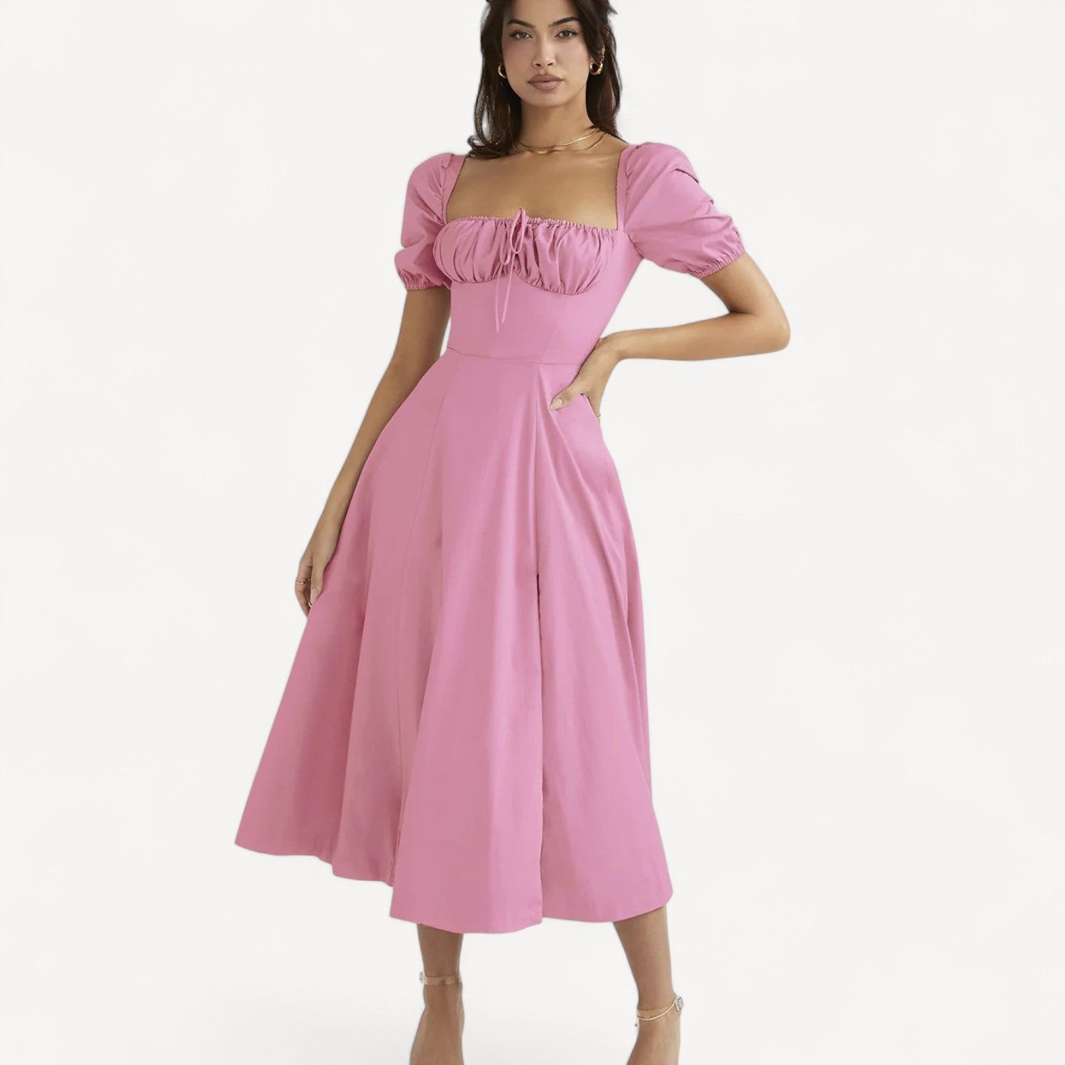 Puff Sleeve Midi Dress