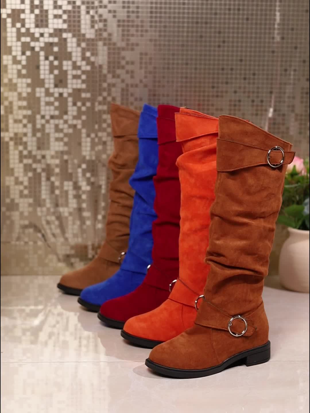 Women's  Knee-High Boots Buckle Belt – Soft Suede