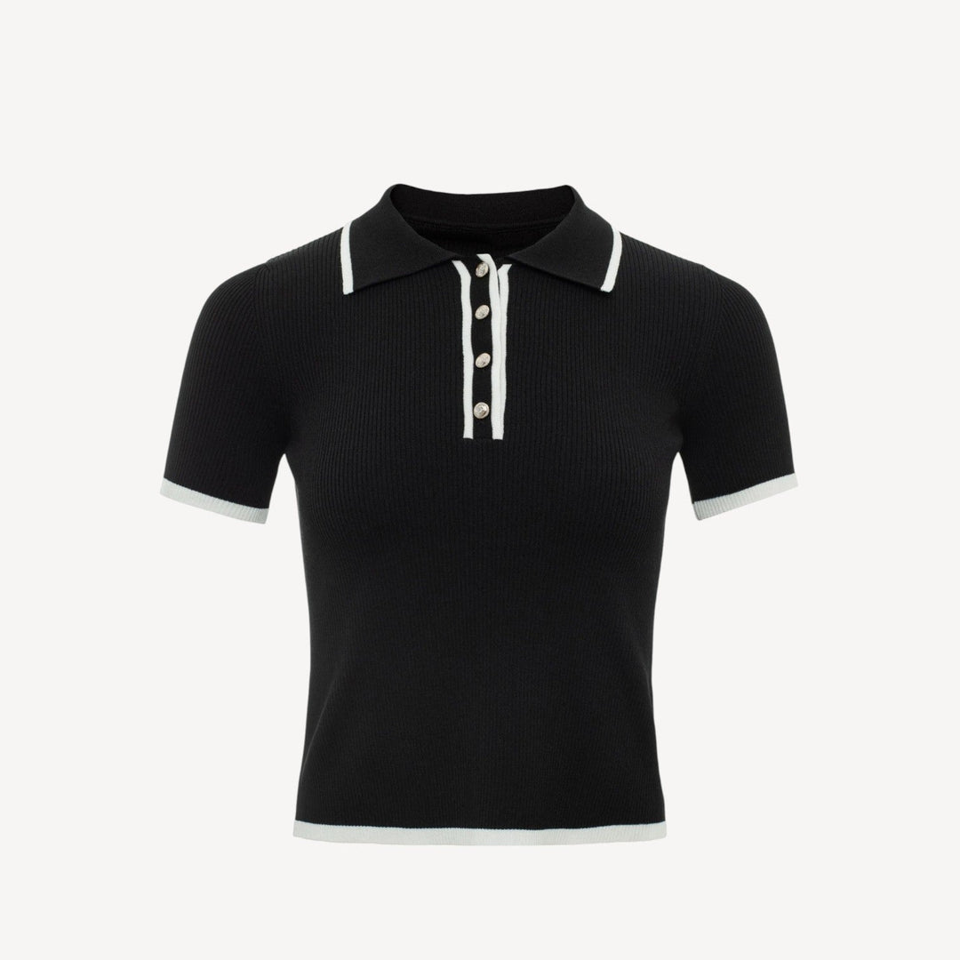 Ribbed Knit Polo Shirt