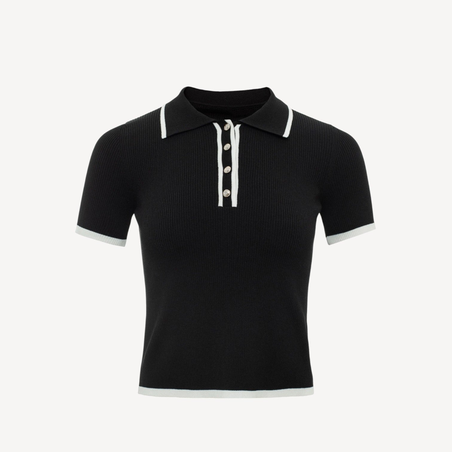 Ribbed Knit Polo Shirt
