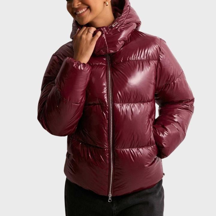 Women's Glossy Hooded Full-Zip Front Puffer Jacket