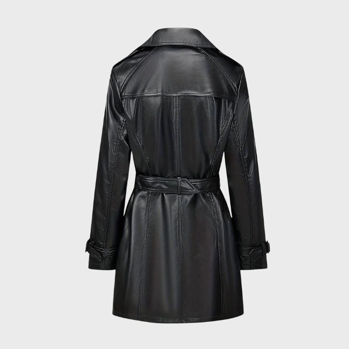 Women's leather Belted Windbreaker Coat
