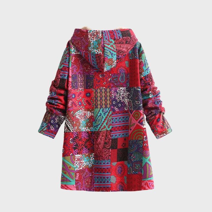 Women's Patchwork Print Hooded Coat