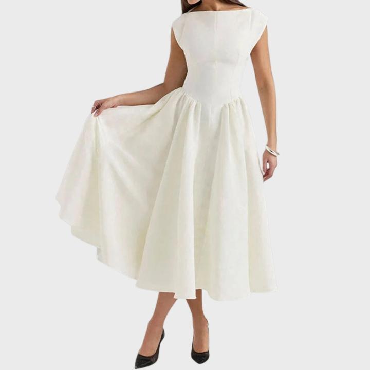 Women's Elegant A-Line Pleated Skirt Midi Dress
