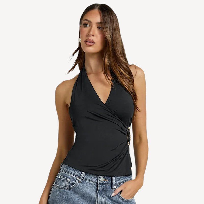 Black Halter Wrap Top
