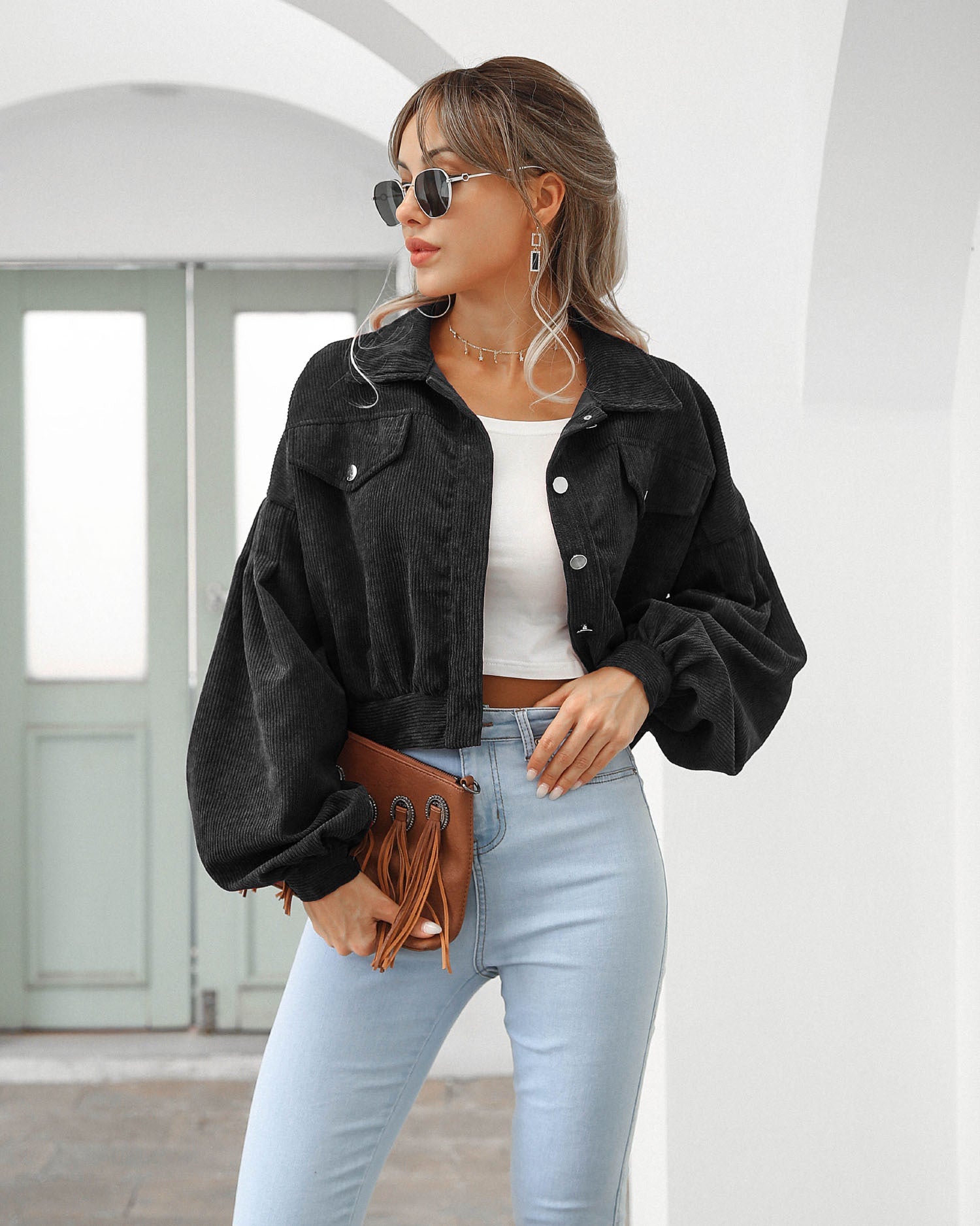 Cropped Corduroy Style Jacket