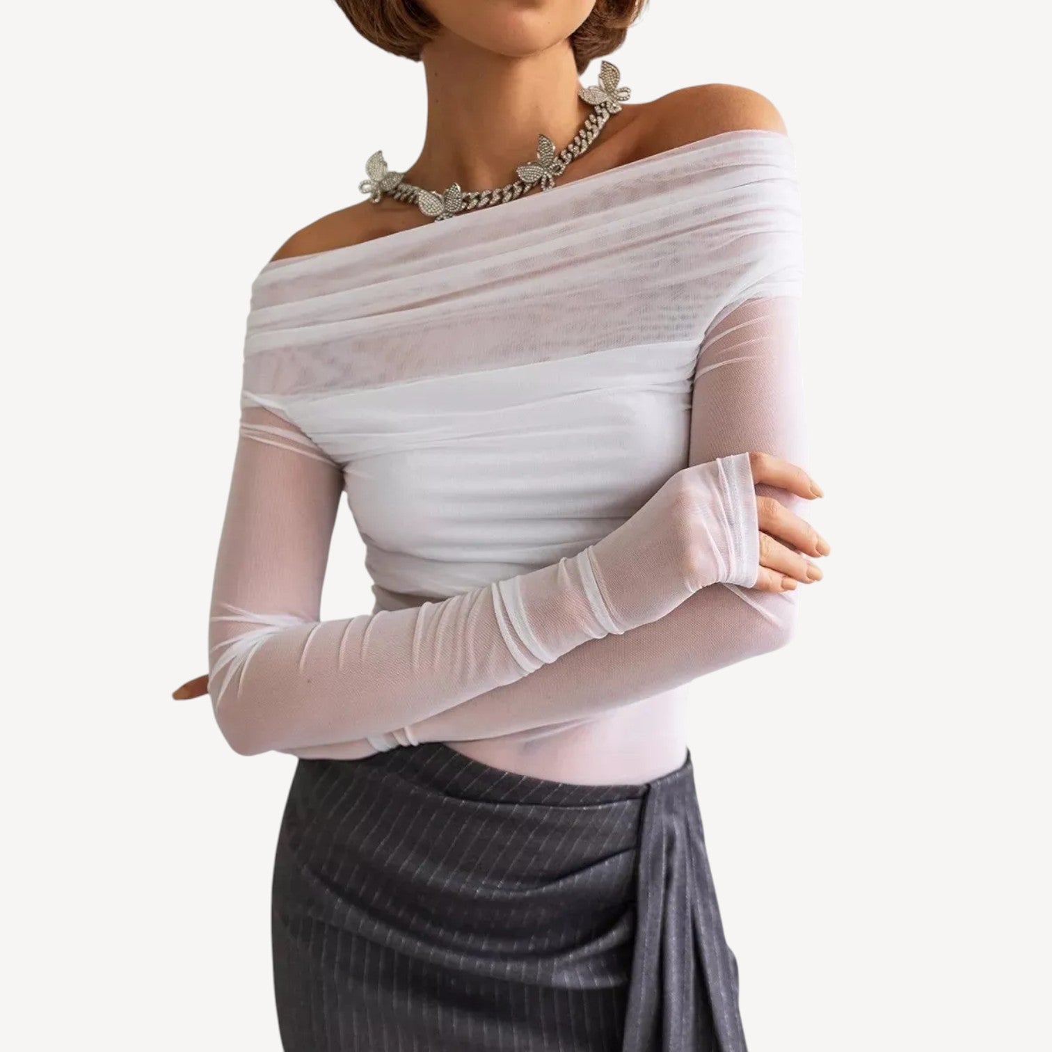 Off Shoulder Mesh Top