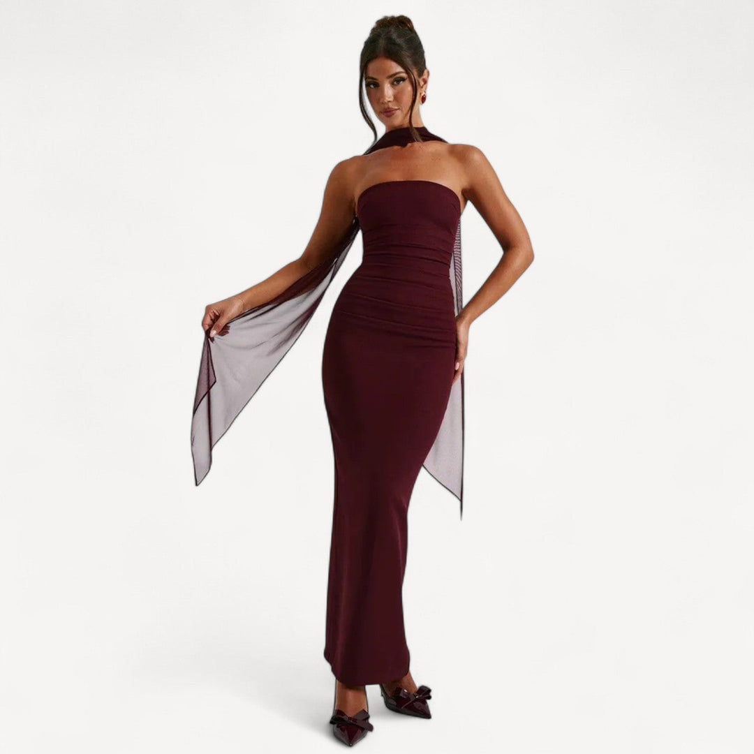 Strapless Dress with Scarf