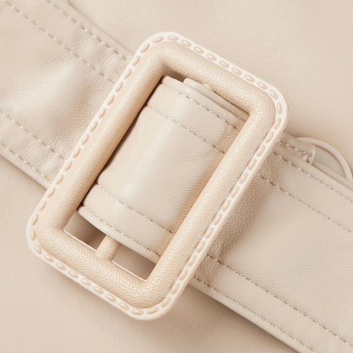 Women's leather Belted Windbreaker Coat