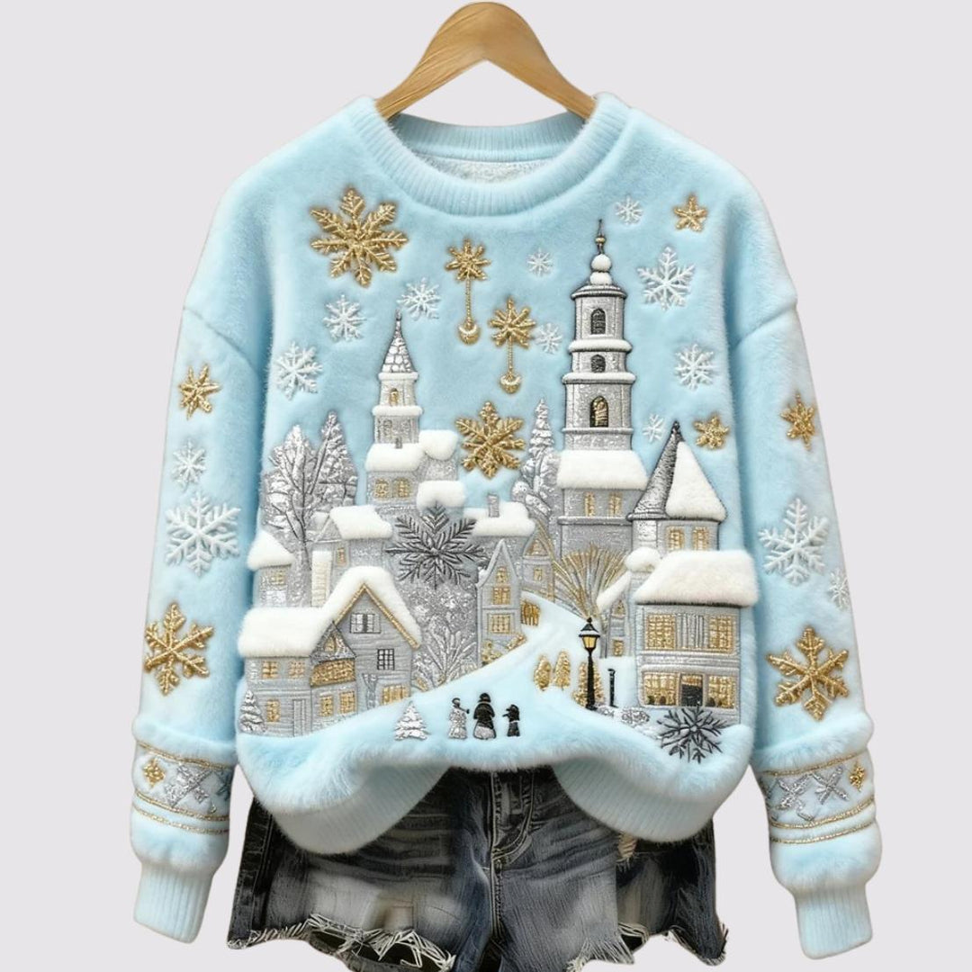 Elara - Snowfall Village Embroidered Plush Jumper