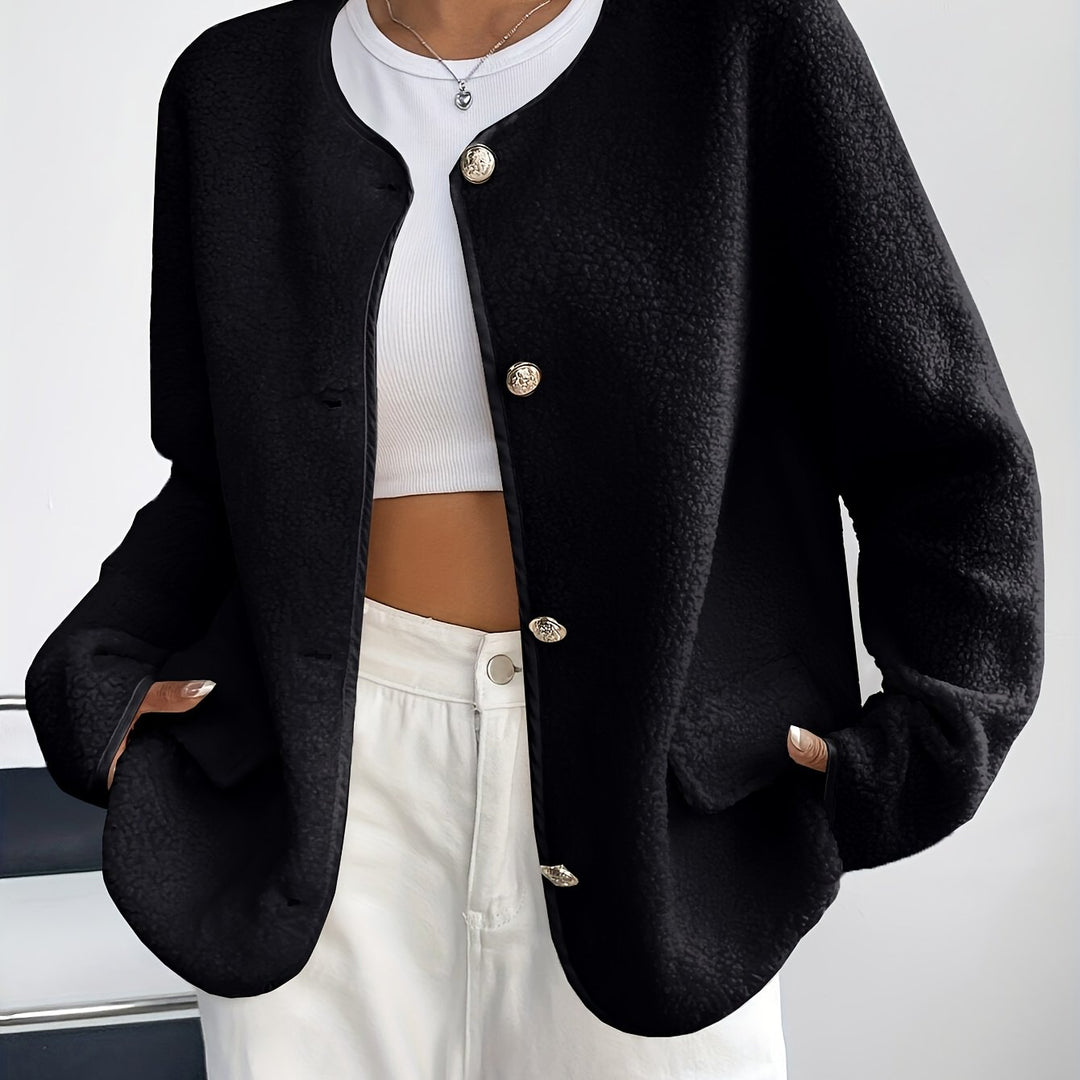 Avyona Elegant Button-Front Texture Jacket