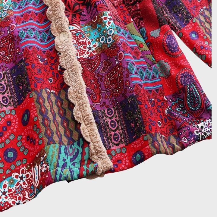 Women's Patchwork Print Hooded Coat