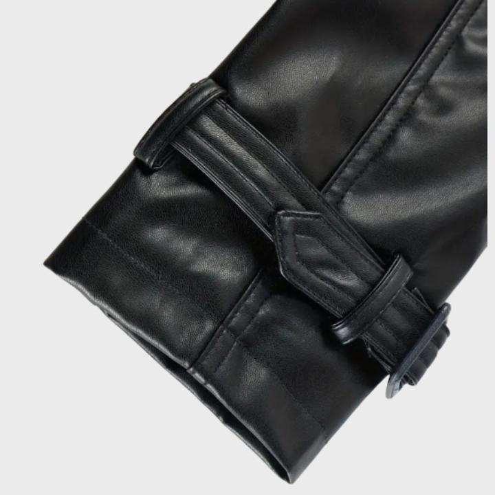 Women's leather Belted Windbreaker Coat