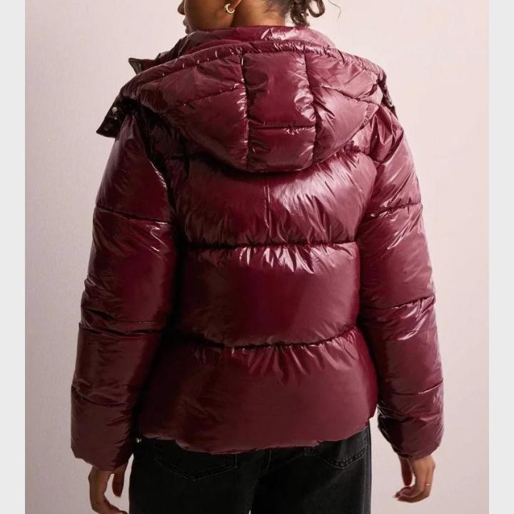 Women's Glossy Hooded Full-Zip Front Puffer Jacket
