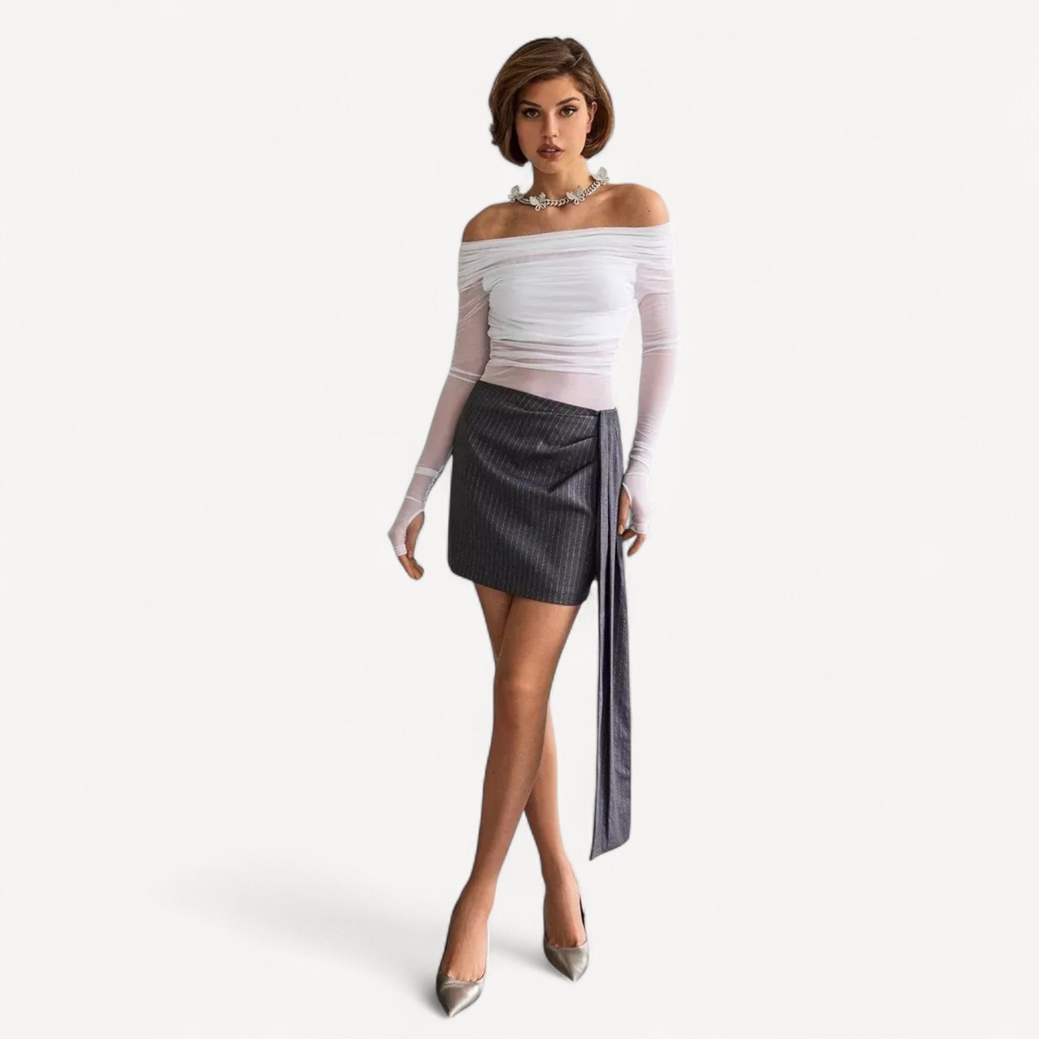 Off Shoulder Mesh Top