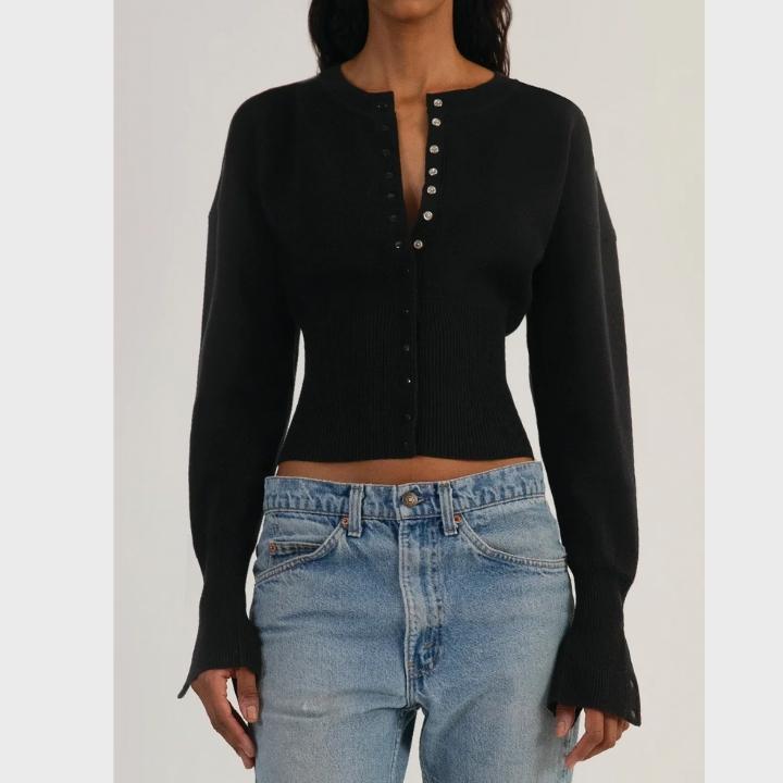 Women's Modern Slim-Fit Button Front Cropped Cardigan