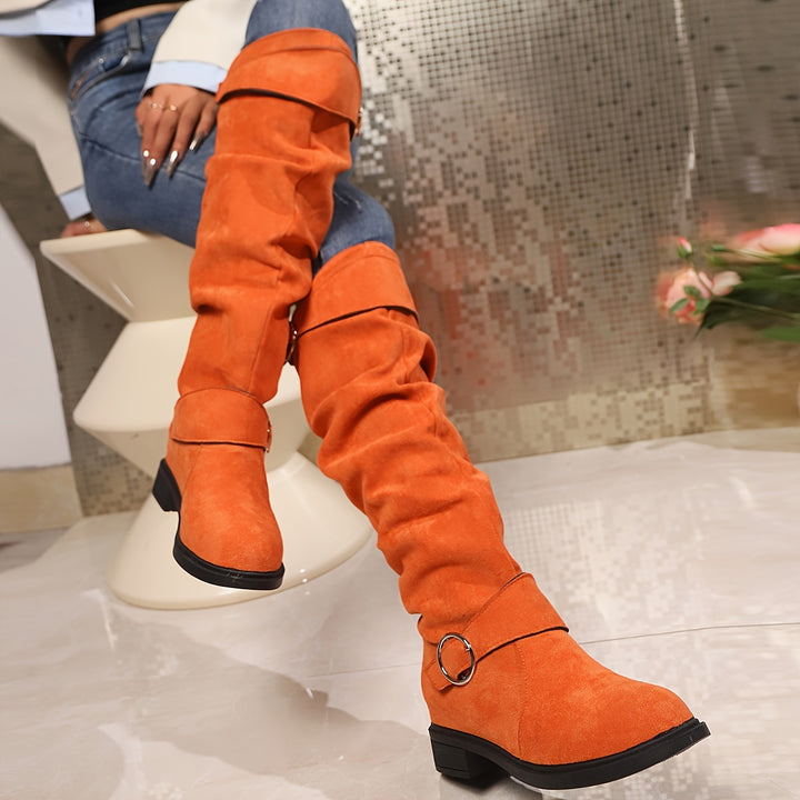 Women's  Knee-High Boots Buckle Belt – Soft Suede