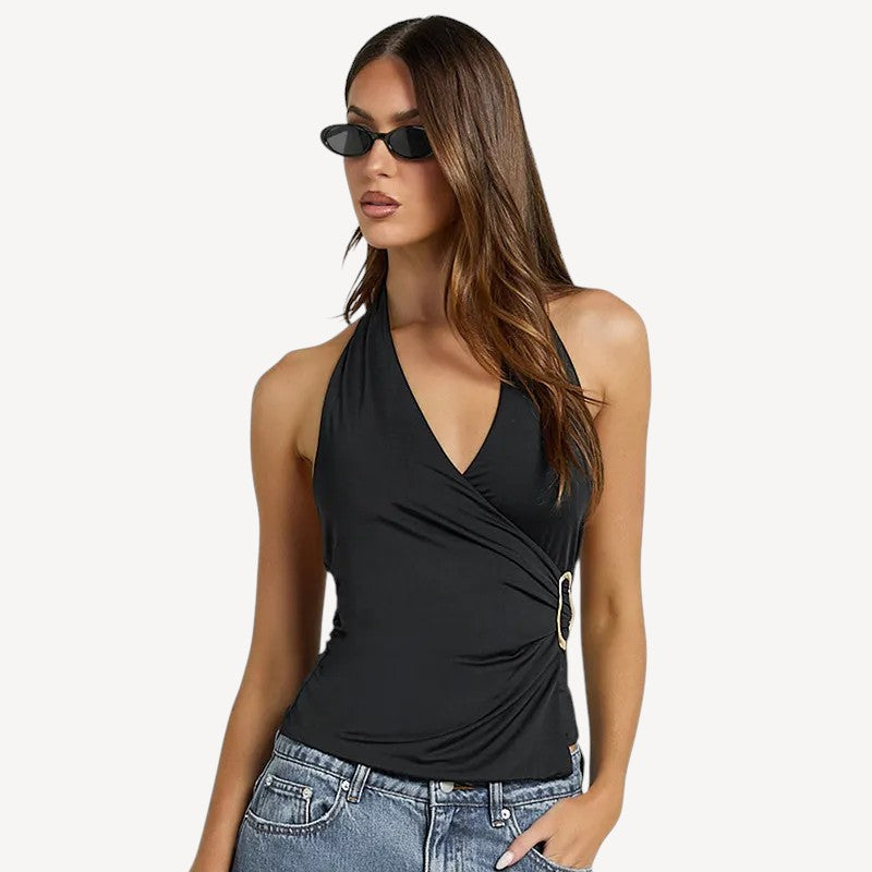 Black Halter Wrap Top