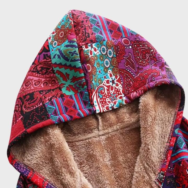 Women's Patchwork Print Hooded Coat