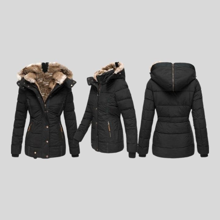Women’s Long Sleeve Puffer Coat with Soft Fur Lining