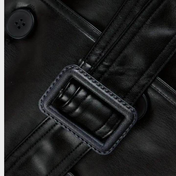 Women's leather Belted Windbreaker Coat