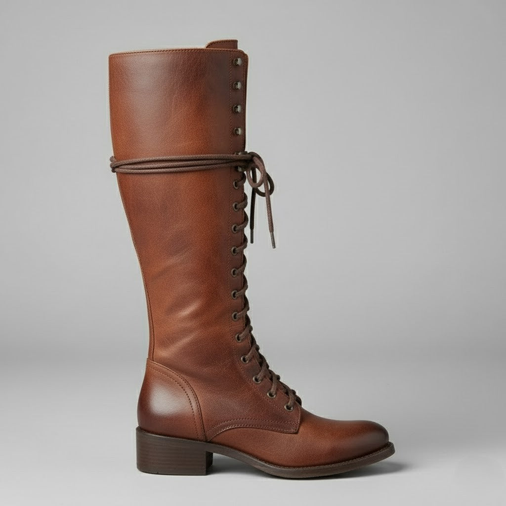 Damien | Women’s Lace-Up Knee-High Boots with Block Heel