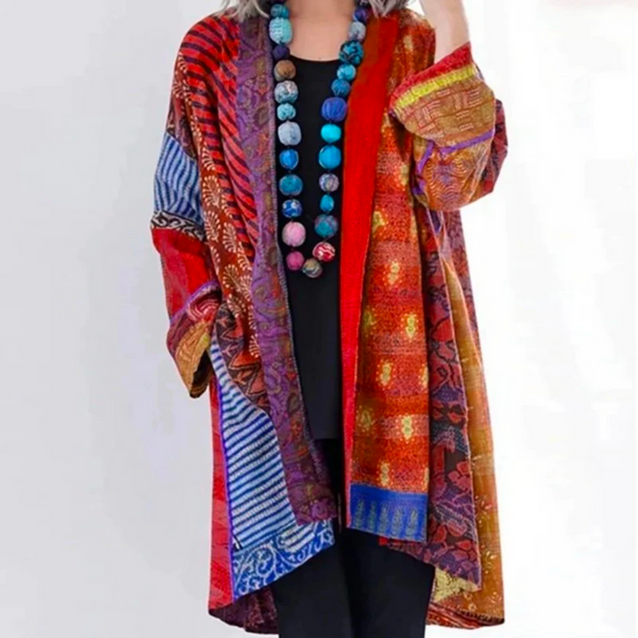 Autumn Boho Cardigan With Colourful Patchwork Design