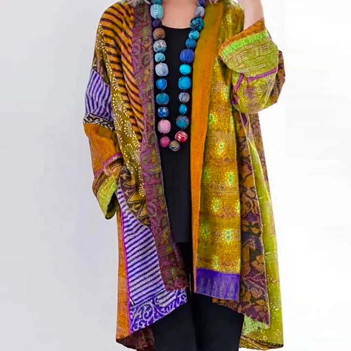 Autumn Boho Cardigan With Colourful Patchwork Design