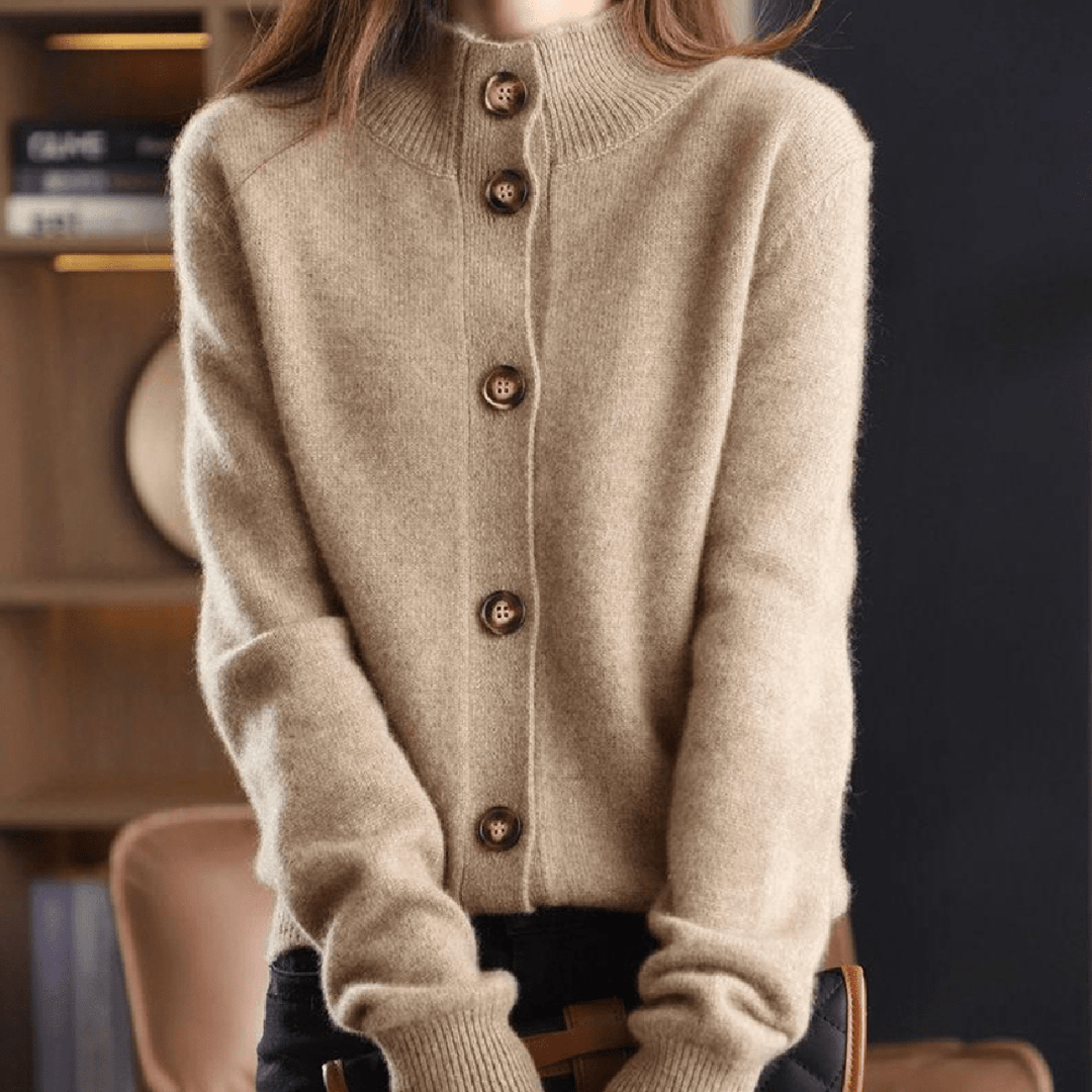 Chic Soft Knit Cardigan With Cut-Out Collar