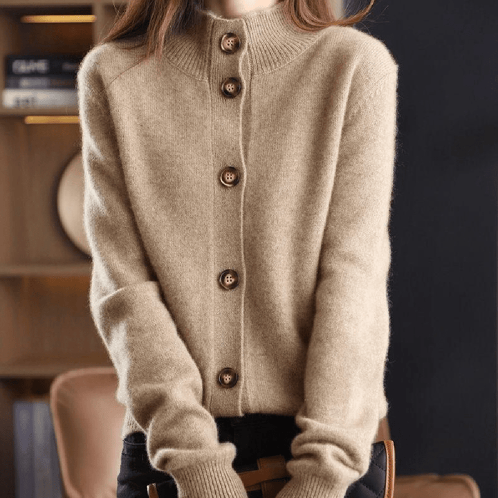 Chic Soft Knit Cardigan With Cut-Out Collar