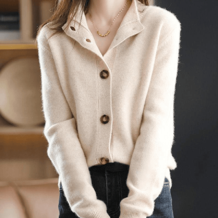 Chic Soft Knit Cardigan With Cut-Out Collar
