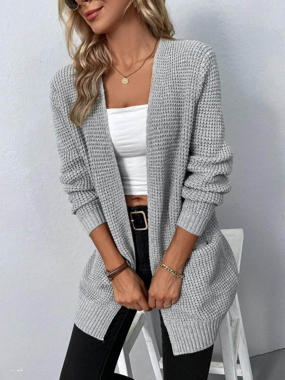Cozy Open Front Long Cardigan With Pockets