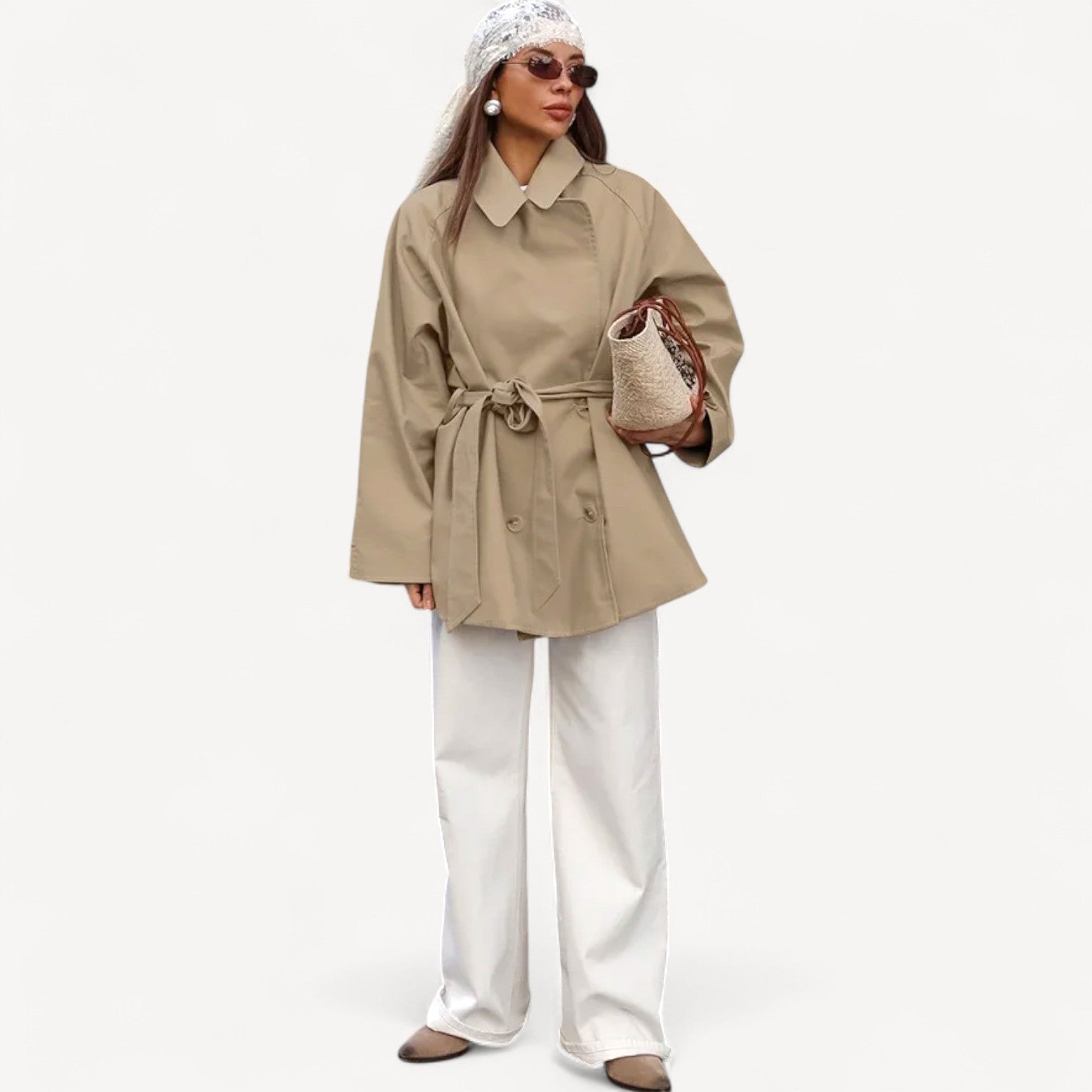 Oversized Beige Belted Trench