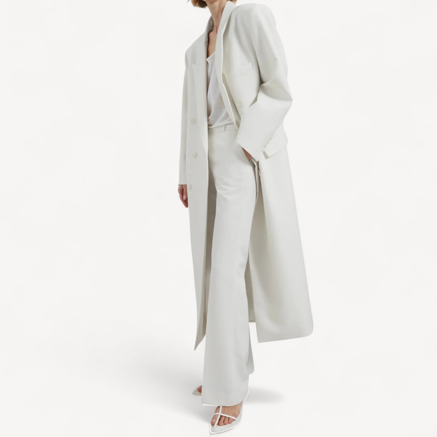 Buttoned Asymmetrical Wool Coat