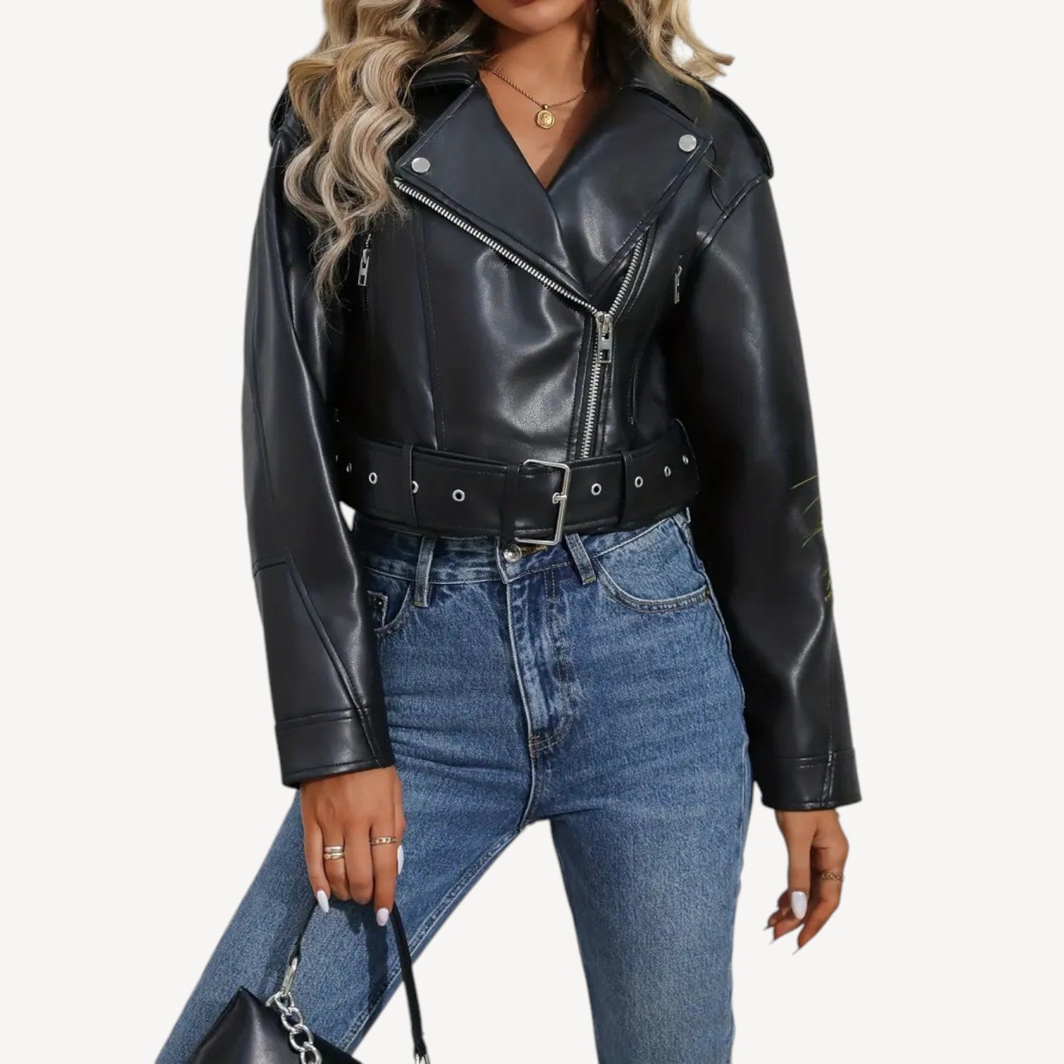 Cropped Vegan Biker Jacket