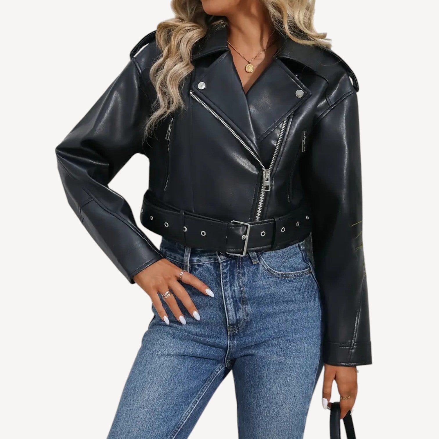 Cropped Vegan Biker Jacket