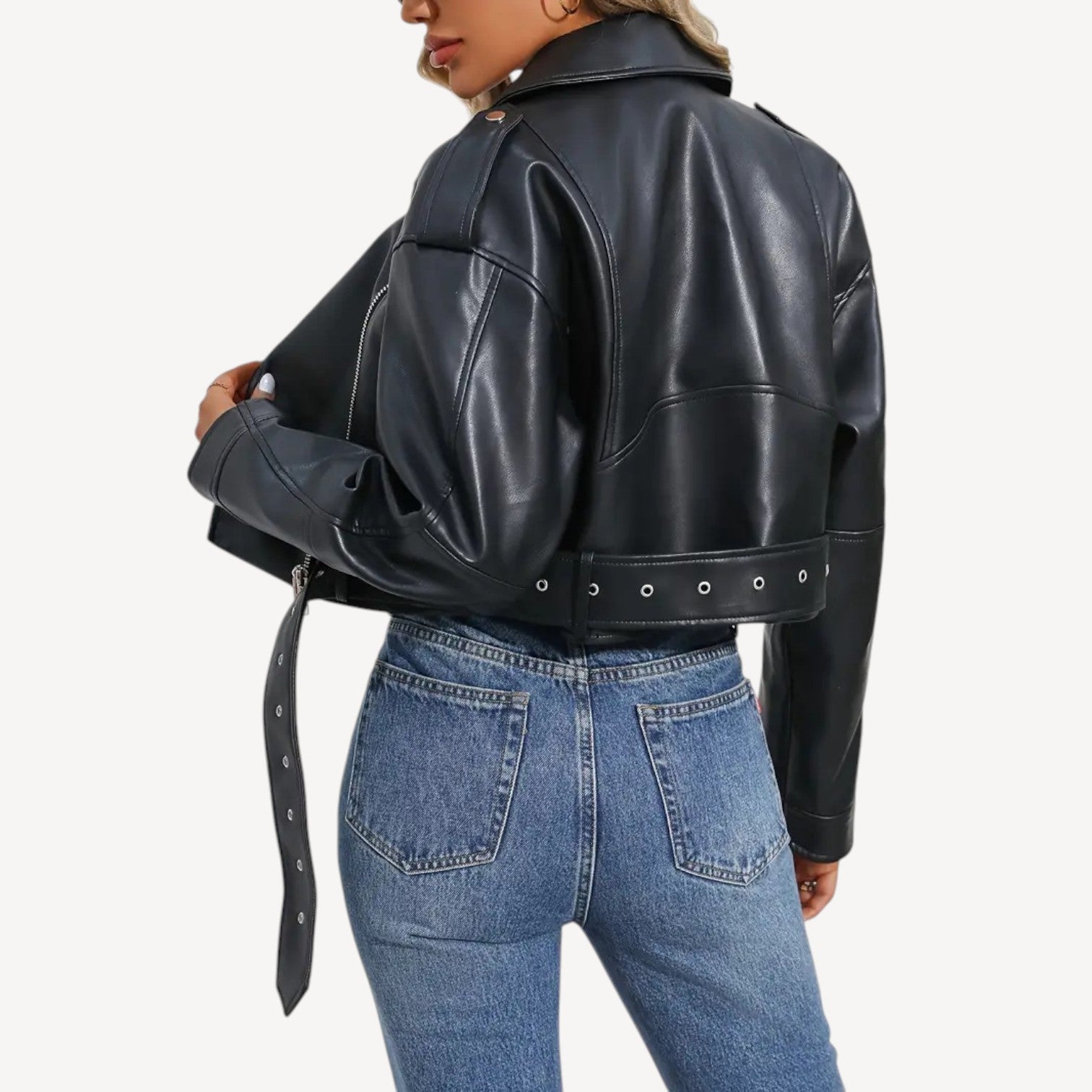 Cropped Vegan Biker Jacket
