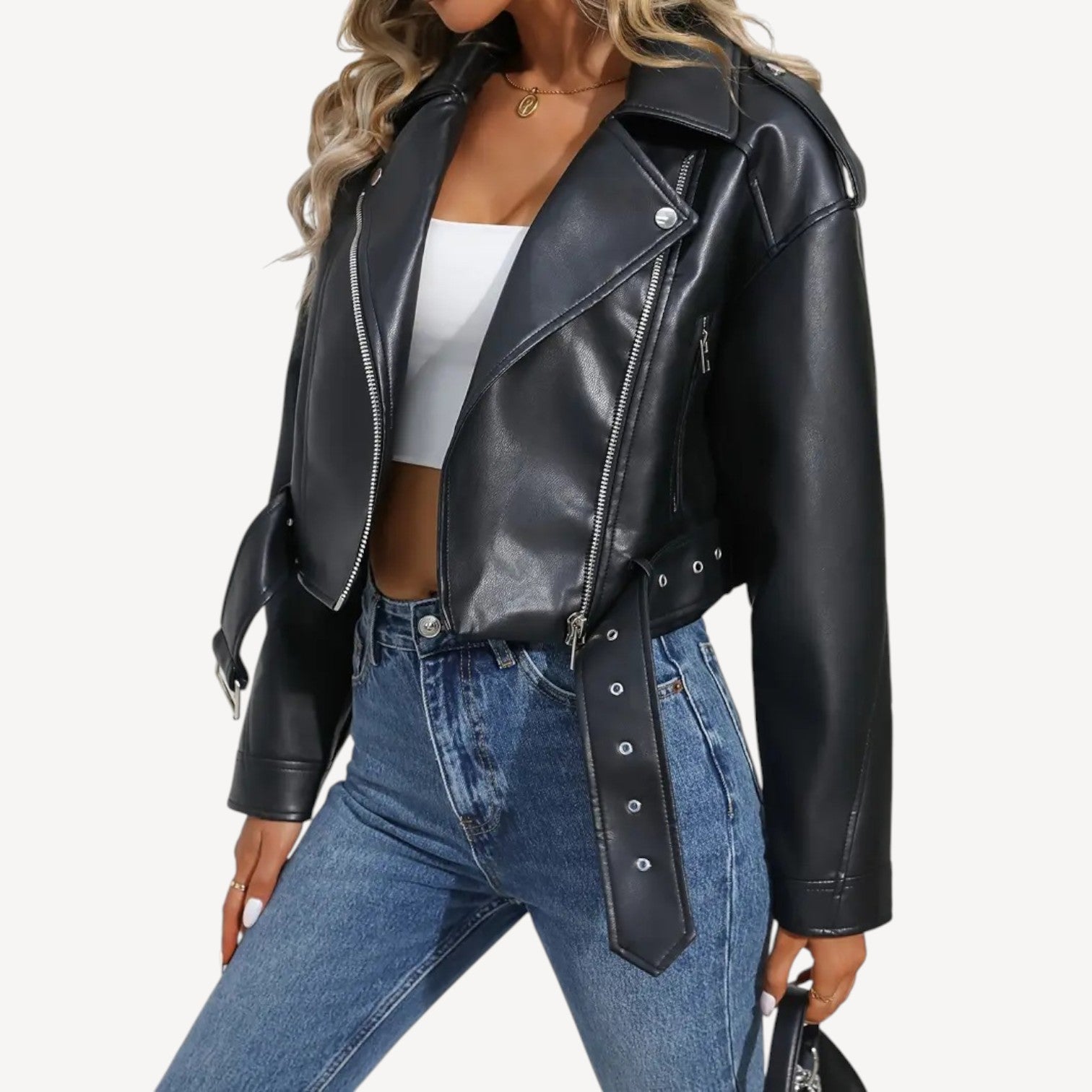 Cropped Vegan Biker Jacket