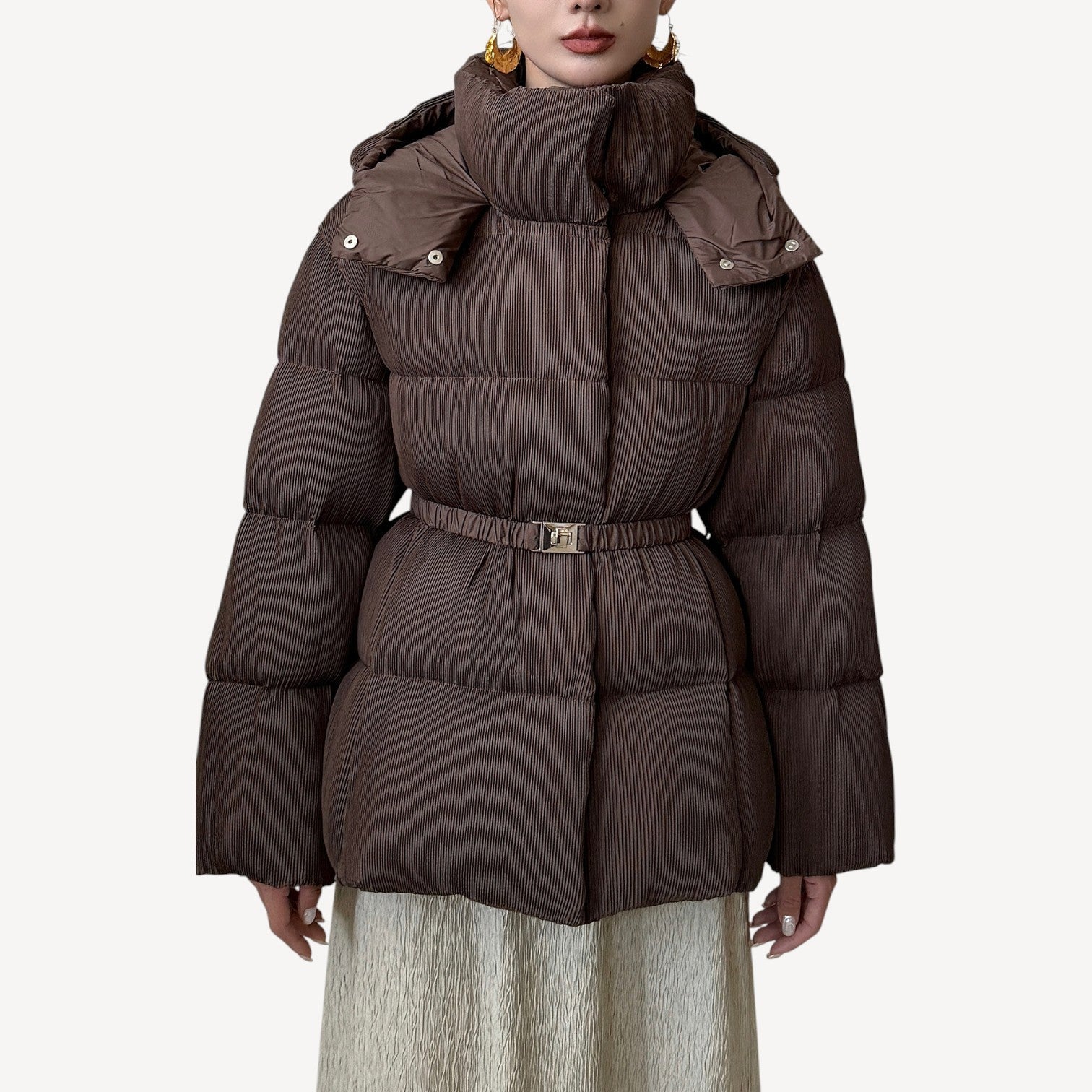 Belted Long Puffer Coat