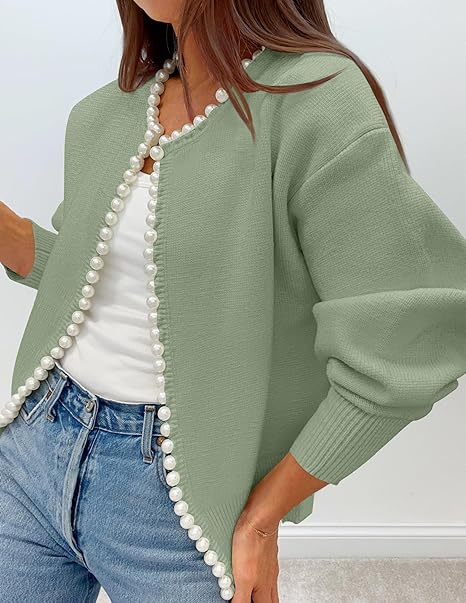 Pearl Trim Open Cardigan