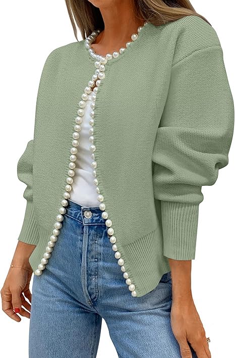 Pearl Trim Open Cardigan