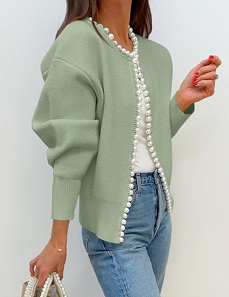 Pearl Trim Open Cardigan