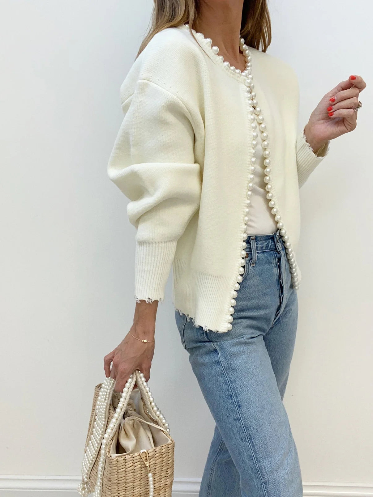 Pearl Trim Open Cardigan