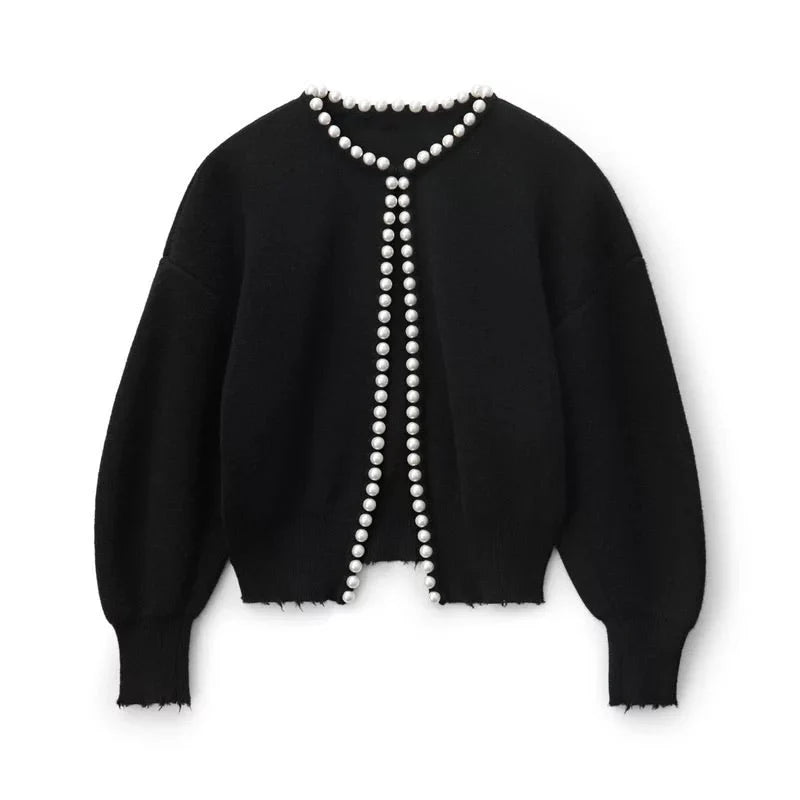 Pearl Trim Open Cardigan