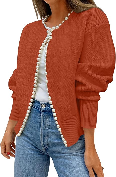 Pearl Trim Open Cardigan