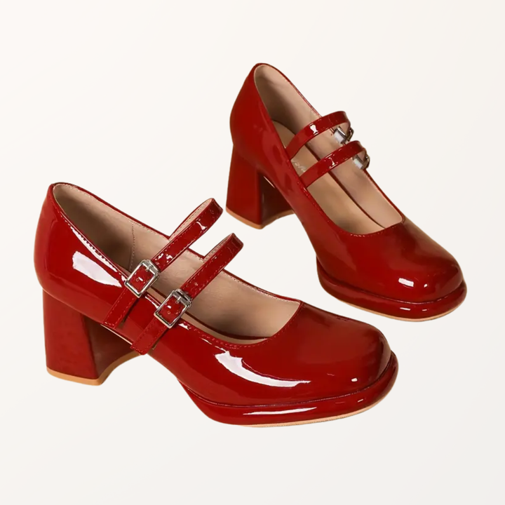 CLARISSA – RED PATENT BLOCK-HEEL MARY JANE SHOES