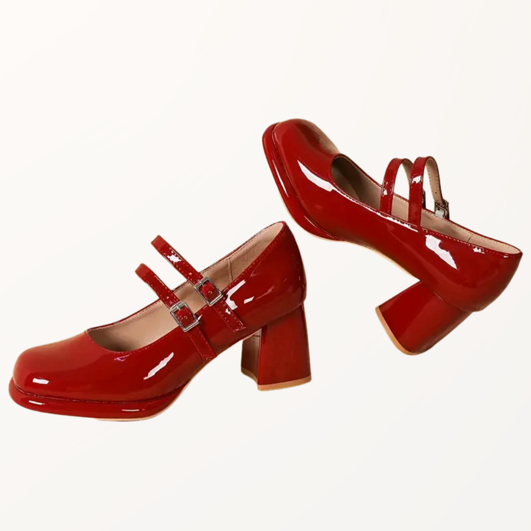 CLARISSA – RED PATENT BLOCK-HEEL MARY JANE SHOES